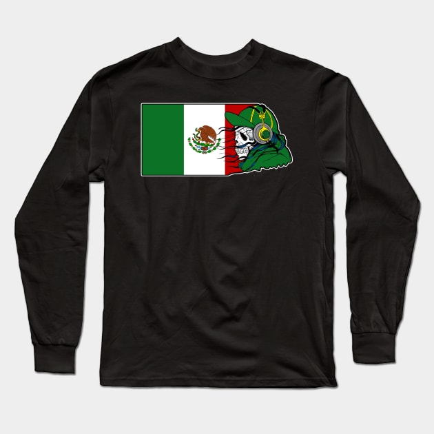 Mexican Skull, Mexico Flag, Dia De los Muertos, Mexico Long Sleeve T-Shirt by Jakavonis